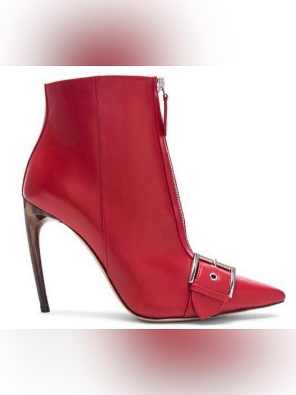 Alexander McQueen Red Leather Buckle Zip Ankle Boots EU37.5 US 7.5